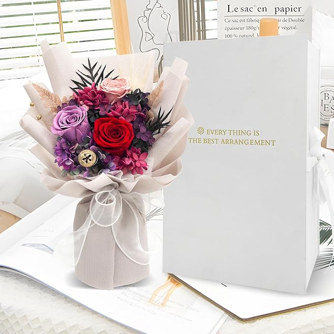 QOEAZY Flowers for Delivery, Preserved Flowers Bouquet with Gift Box, Rose Gifts for Women Mom Grandma