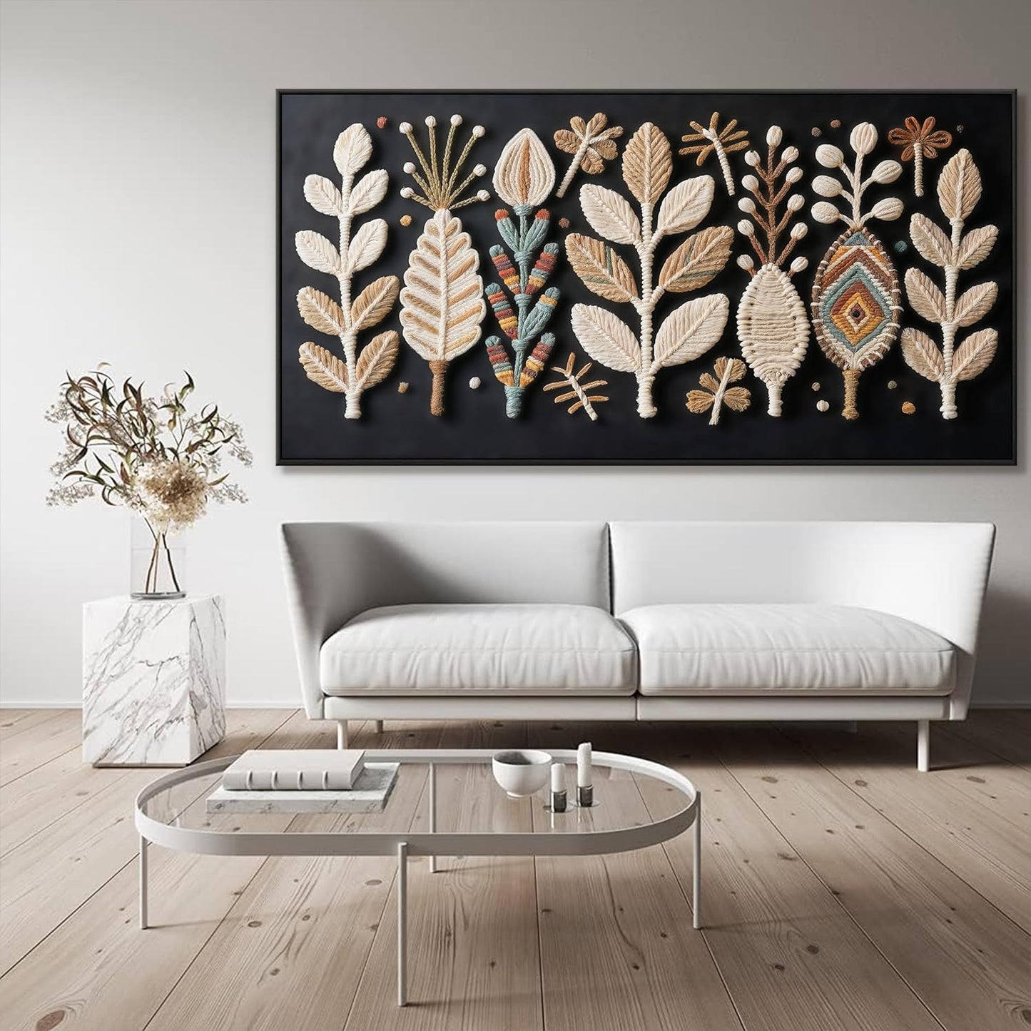 Large Boho Black Wall Art For Living Room Chic Home Wall Art Modern Multicolor Leaves Feather Canvas Wall Art Decor Picture For Bedroom Apartment Kitchen Home Wall Decor 29" X 58" With Framed