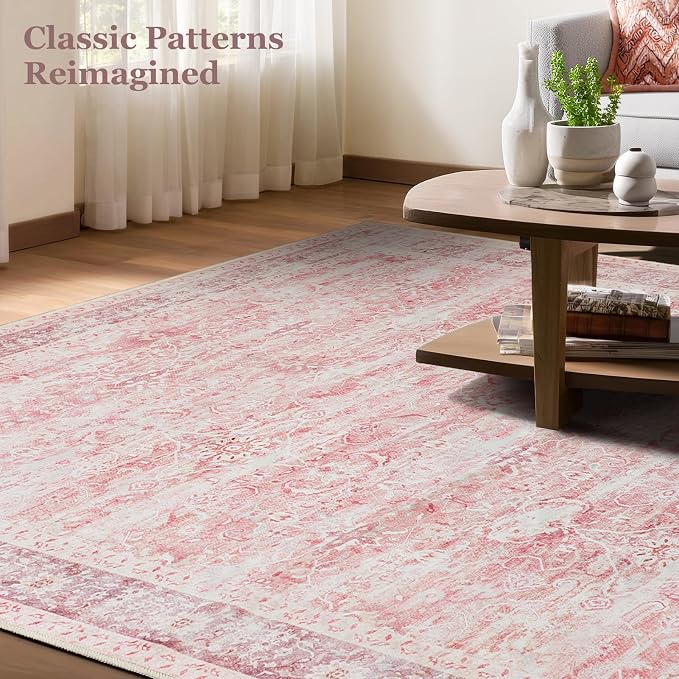 Pink Hallway Runner 2x6, Low Pile Aesthetic Bedside Runner for Bedroom Girls Kids Nursery Dorm, Kitchen Runner Rugs Non Skid Washable, Carpet Runners for Entryway/Foyer/Bedroom/Laundry Room