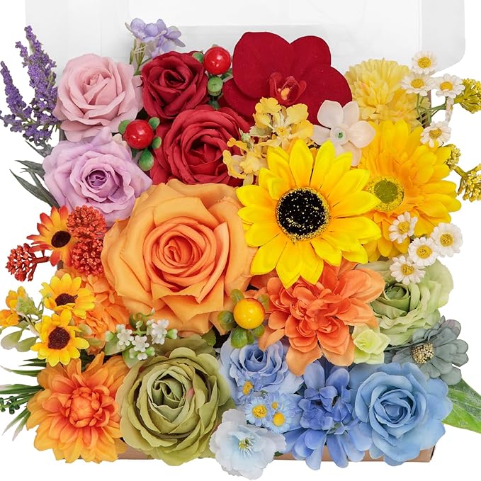 TINGE TIME Fake Flowers Artificial Flowers Peonies Bulbous Chrysanthemum Daisy Hydrangea Sunflower Violets Dahlia Daffodils Epiphyllum Orchid Cherry Blossom Camellia Leyaron (Rainbow Colorful)