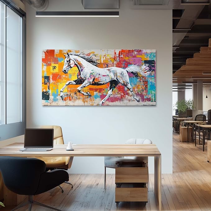 Colorful Graffiti Running Horse Wall Art for Living Room Beautiful Oil Painting Canvas Prints Modern Artwork Decor Large