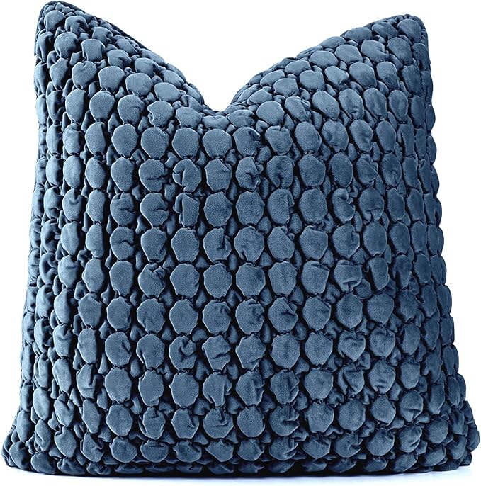 Pillow Cover 24x24 1 Piece Velvet Euro Sham Decorative Farmhouse Pillowcase Boho Square Cushion Covers Soft Bubble Texture for Couch Sofa Bed Bedroom Car Living Room,Blue