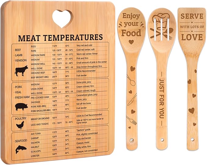 Kitchen Gifts - "Meat Temperatures" Kitchen Gifts for Women Cutting Board, Cooking Temperatures Guide Engraved, Mother Day Kitchen Gifts