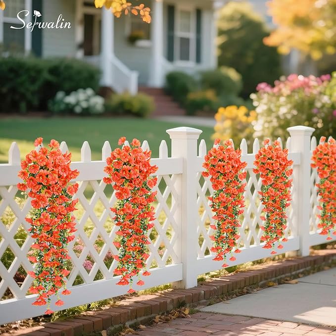 Serwalin Artificial Hanging Flowers for Outdoors Decoration, 8PCS UV Realistic Resistant Silk Artificial Fake Plants Outdoor for Porch Patio Balcony Planter Garden Yard Decor (Orange,8PCS)