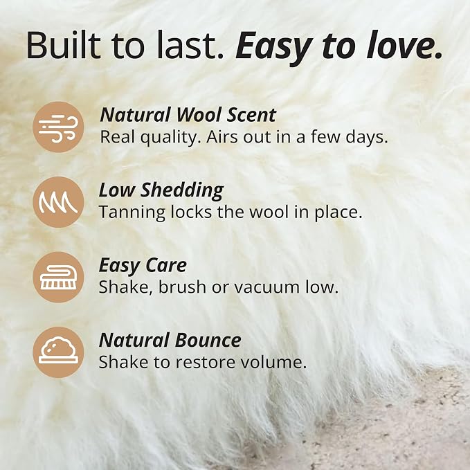 Premium Genuine Sheepskin Rug β Soft & Fluffy Single Pelt (2β x 3β) Natural Ivory White Lambskin Area Rug for Bedroom, Living Room Or Chair Cover Sheepskin Throw β Made in Argentina