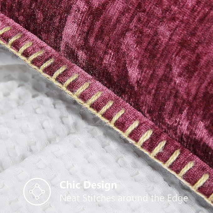 decorUhome Chenille Soft Cozy Throw Pillow Covers 12x20 Set of 2, Modern Farmhouse Boho Velvet Decorative Pillow Cases with Stitched Edge for Couch Sofa Bed Home Decor, Rhododendron