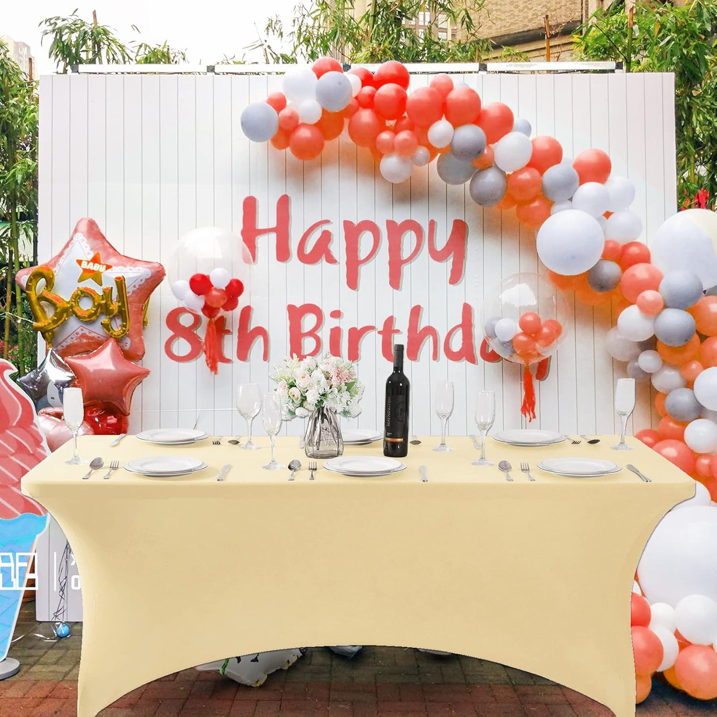 SuperO 2Pack Waterproof Spandex Table Cover for 6FT Table Universal Fitted Stretch Tablecloth for Party, Banquet, Wedding and Events-Champagne