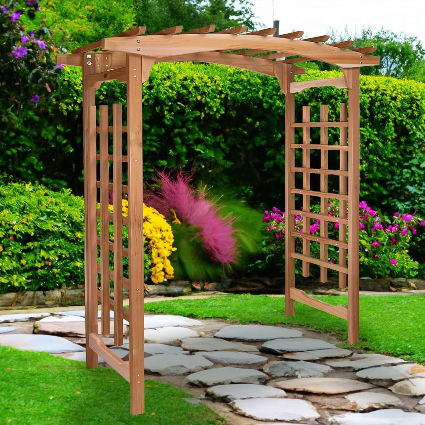 All Things Cedar 6-Foot Pagoda Arbor Garden Arch Trellis for Climbing Plants