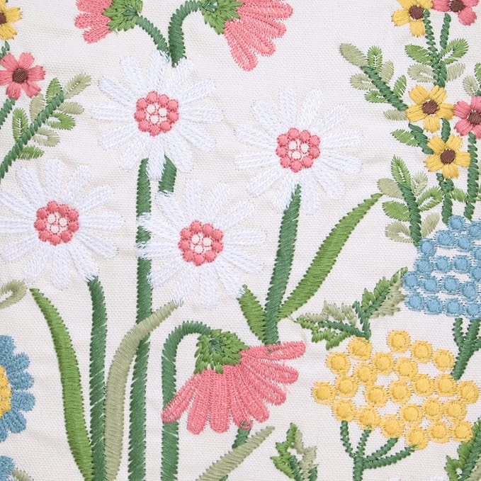 Set of 2 Embroidered Decorative Throw Pillow Covers Couch Square Pillowcases Cushion for Bedroom Sofa Farmhouse Decor 18x18 Inch (Daisy)