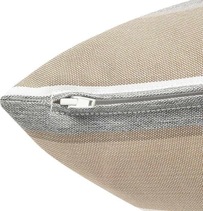 FUNHOME Waterproof Outdoor Throw Pillow Covers Set of 2,Home Decor for Garden Patio Furniture,Couch,Sofa 18 x18 Inch Decorative Pillows Cover Only,NO Insert(Gray Stripe)
