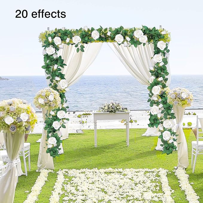 TELDRASSIL 4Pcs(26 FT) Artificial Rose Vine Fake Flower Garland Fake Silk Rose Hanging Vine for Wedding Party Background Arch Garden Background Decoration (White)