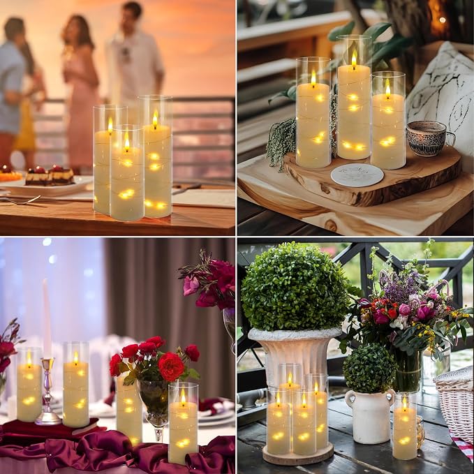 Pack of 12 Ivory Flickering Flameless Candles (D2.2 X H 5" 6" 7") Battery Operated with Remote, White LED Pillar Candles with Realistic Moving Wick for Halloween, Christmas, Home Decor & Wedding.