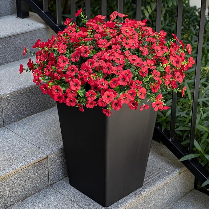 Lnoicy 20 Bundles Artificial Flowers for Outdoor Fake Plants for Spring Decoration,Faux Eucalyptus Flowers for Planter UV Resistant Lifelike for Home Porch Garden(Red)