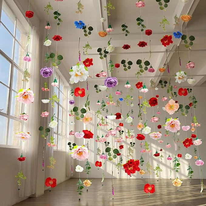 Suncalla 12 Pcs 70.8 ft Flower Garlands Hanging Artificial Wildflower Vine Decor from Ceiling Floating Floral Backdrop Silk Fake Flower Garland for Wedding Home Garden Wall Arch(Floral)