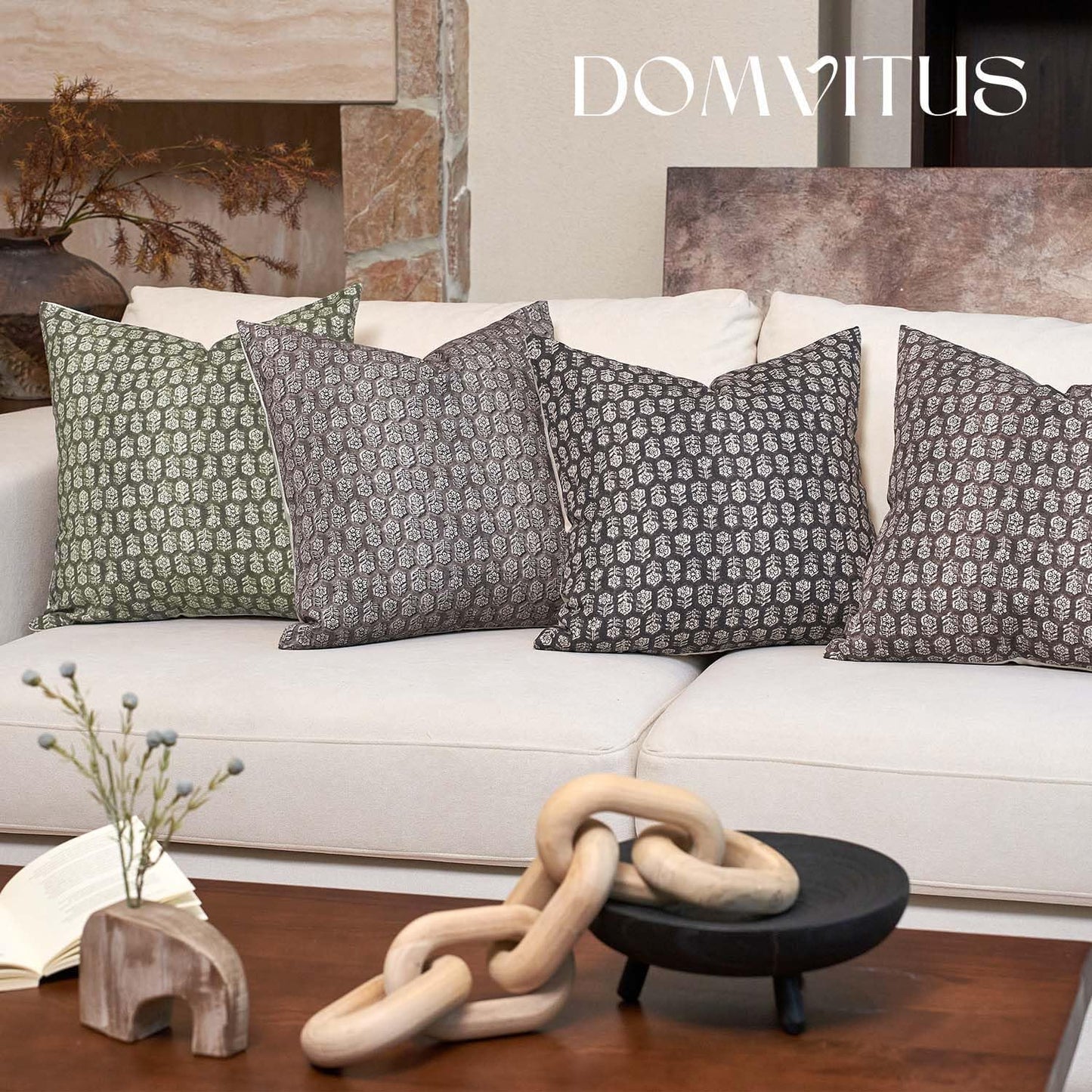 DOMVITUS Floral Pillow Covers Set of 2, Throw Pillow Covers 18x18, Floral Print Neutral Accent Decorative Pillow Covers for Living Room, Bed, Dark Brown