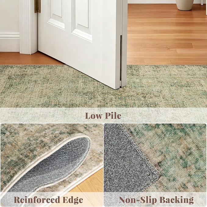 Machine Washable Rugs for Living Room: 9x12 Area Rugs for Bedroom Ultra Soft Non-Slip Low Pile Vintage Distress Boho Large Carpet for High-Traffic Dining Room - Farmhouse Decor