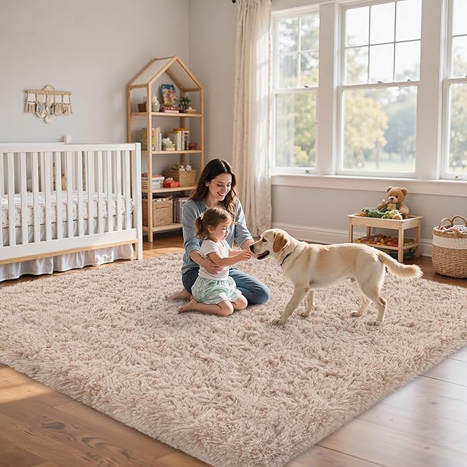 4x6 Area Rug for Living Room:Ultra Soft Fluffy Shag Beige Rugs,Large Fuzzy Plush Indoor Non Slip Carpet Washable Rug for Bedroom Kids Nursery Office Dorm Modern Decor(Beige 4'x6')