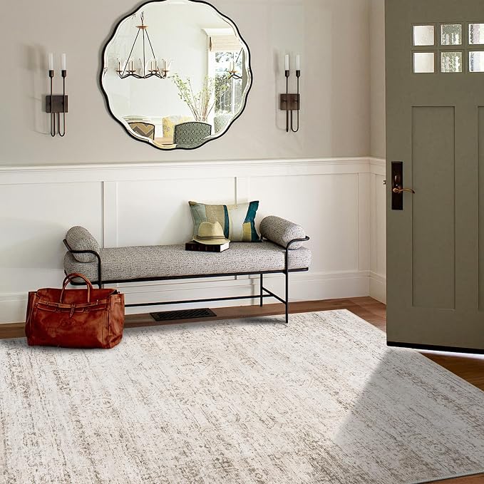 5x7 Area Rugs for Living Room Rug Washable: Modern Rug for Dining Room Bedroom Carpet Non Slip Low Pile 5 by 7 Indoor Abstract Nursery Home Office Beige Ivory