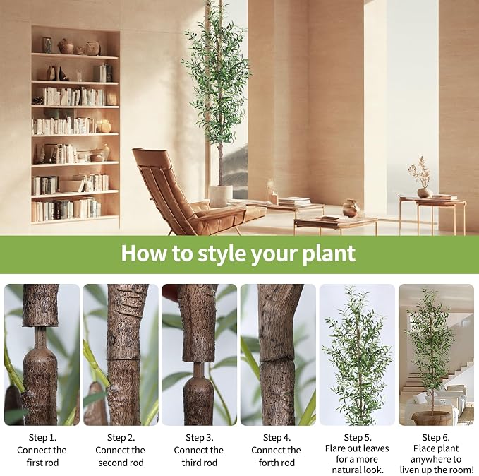 Faux Olive Tree, 8 Feet, 2-Pack | 1574 Leaves, 48 Fruits, Realistic Trunk, Indoor & Outdoor Use