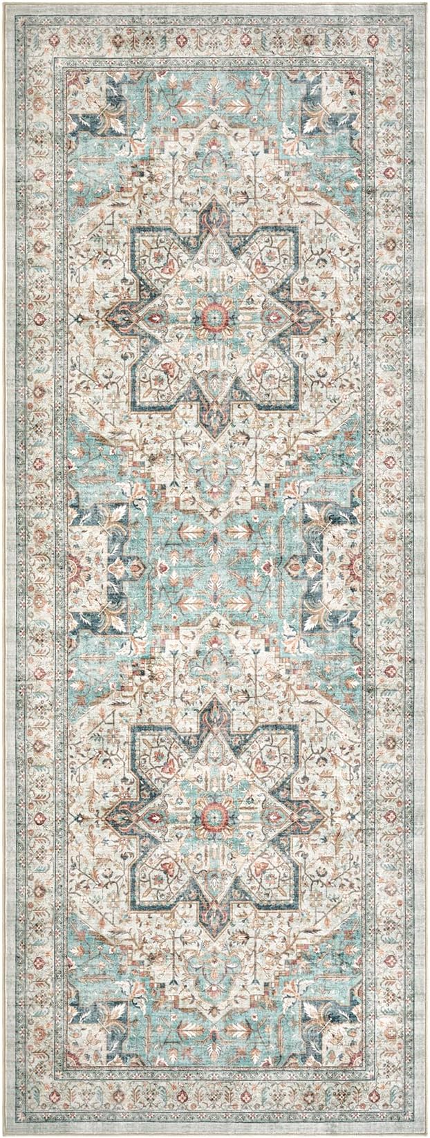 Tortania Area Rug 2x6 Runner Rugs - Washable Vintage Oriental Farmhouse Thin Indoor Carpet for Living Room Bedroom Hallway Entryway Kitchen Under Dining Table Home Office - Aqua Multi
