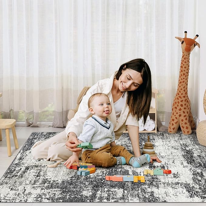 Runner Rug 2'6''x8' Washable Runner Rug: Machine Washable Kitchen Area Rug with Anti-Slip Backing Non-Shedding Stain-Resistant Long Soft Carpet Runner for Hallway, Bedroom, Laundry Room- Black