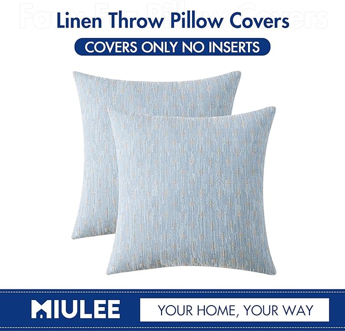 MIULEE Pack of 2 Decorative Burlap Linen Euro Sham Throw Pillow Covers for Sofa Couch Bed 24x24 Inch Modern Farmhouse Pillowcases Rustic Woven Textured Cushion Cover Light Blue