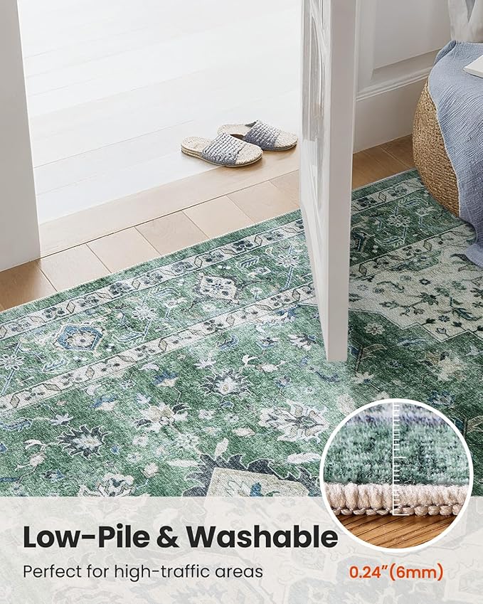 AMADA HOMEFURNISHING 2x3 Washable Area Rug, Low-Profile Entryway Rug with Non-Slip Backing & Durable Edge Binding, Vintage Rug Pattern, Small Rugs for Entryway, Kitchen & Living Room