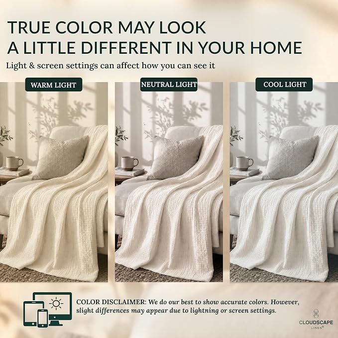 CLOUDSCAPE 4 Layer Muslin Blanket for Adults - 100% Cotton Blankets Twin Size for All-Season - 68"x92" Fits Upto TwinXL Bed - Ultra Soft Lightweight Breathable Cotton Blankets for Summer - Ivory