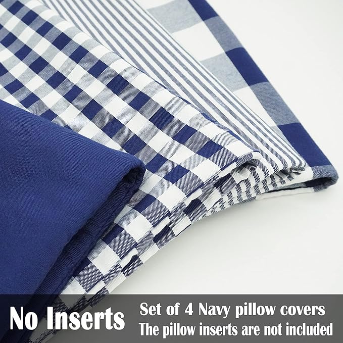 CARRIE HOME Navy Blue Outdoor Buffalo Plaid 20x20 Throw Pillow Covers Set of 4, Checkered Blue and White Decorative Pillow Covers 20 x 20, Farmhouse Decor Throw Pillows for Porch and Patio