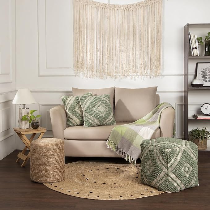 REDEARTH · Boho Textured Throw Pillow Cushion Covers - Woven Tufted Decorative Farmhouse Cases Fall Set for Couch - Sofa - Bed - Dining - Patio - 100% Cotton (18"x18" - Solitaire Lozenge) Pack of 2