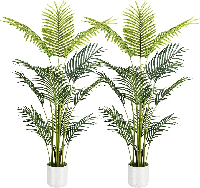 Artificial Palm Tree 4FT, Suntee Fake Tree with White Tall Planter 2 Pack, Faux Tropical Areca Floor Plant in Pot, Artificial Silk Plant for Home Office Living Room Decor Indoor