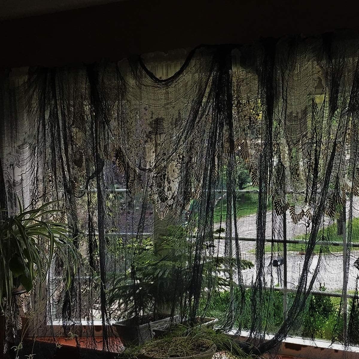 Biubee 5Pcs Halloween Black Creepy Cloth - Spooky Gauze Fabric Cloth for Haunted Horror House Halloween Party Doorway Outdoors Decoration (30" × 72")