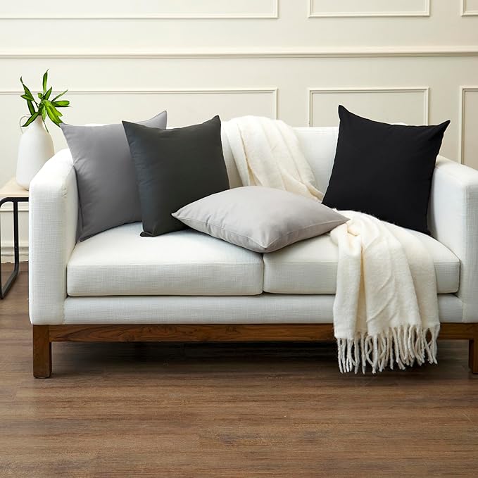 Encasa XO Throw Pillow Covers 20x20 in Set of 4 Light Grey | No Inserts | Cotton Pillow Covers for Living Room, Bed, Sofa, Couch | Decorative Cushion Covers with Improved Zipper