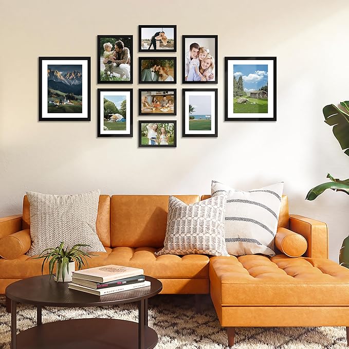 FIXSMITH 10 Pack Picture Frames Collage Wall Decor for Mounting or Tabletop Display, Gallery Wall Frame Set with Two 8x10 Black Frames, Four 5x7 Frames and Four 4x6 Frames, Multi-Pack Photo Frame Set