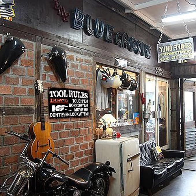 Metal Tin Garage Sign Tool Rules Signs Garage Wall Decor Garage Shop Decorations For Men My Room Tools Rules Sign Man Cave Signs Vintage Garage Decoration Coffee Bar Sign Gifts 12x8 Inch