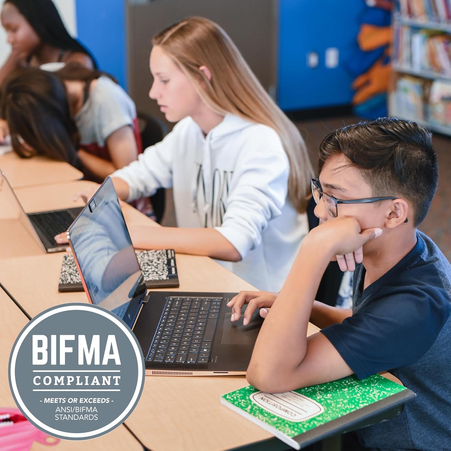 FDP Rectangle Activity School and Classroom Kids Table (30 x 48 inch), Chunky Toddler Legs, Adjustable Height 15-24 inches - Maple Top and Black Edge