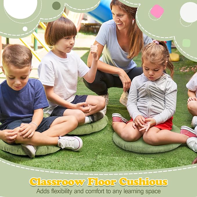 Fumete 8 Pcs 16 Inch Floor Cushions Pillow for Kids Bulk Classroom Round Flexible Seating Floor Cushions for Students Home Daycare School Reading Corner Yoga Meditation Picnic (Green)