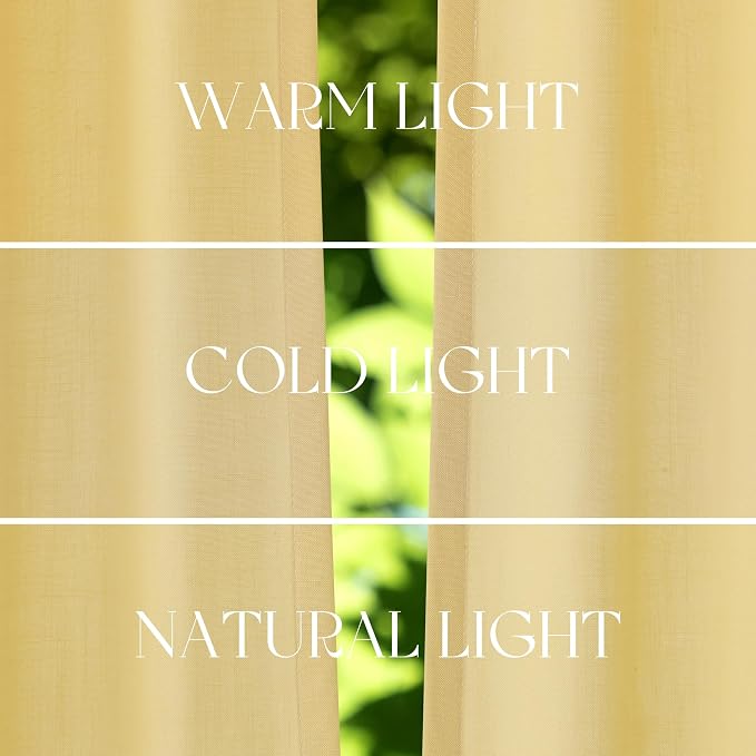 Jowels Yellow Linen Curtains 84 Inch Long 2 Panels for Living Room | Light Filtering Semi Sheer Curtain, Back Tab Pocket Pleated Look, Boho Farmhouse Textured Privacy Drapes for Bedroom Window