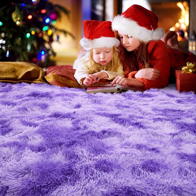 AROGAN Soft Rainbow Area Rugs for Girls Room 5x8 Feet, Fluffy Girls Bedroom Rugs, Princess Rug, Cute Colorful Carpet for Kids Teens Nursery Toddler (Purple)