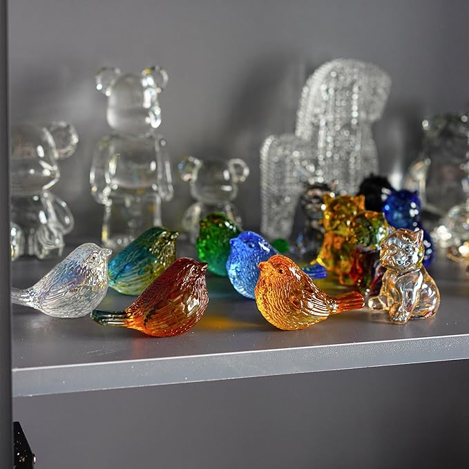 Set of 4 Glass Bird Crystal Collectible Figurines Valentines Gifts for Bird Lovers Red Bird Stuate Decor for Party Wedding Anniversary