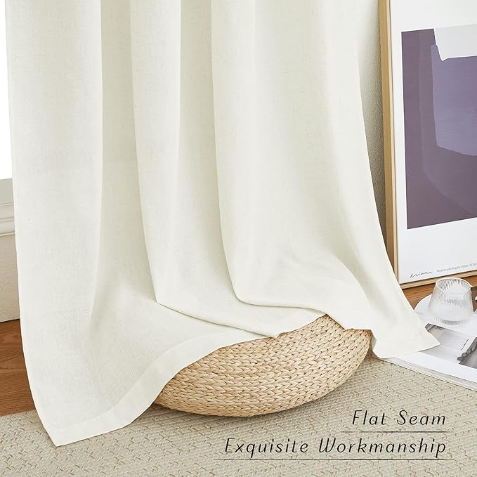 NICETOWN Linen Off White Window Curtains 84 inches Long, Grommet Thick Linen Blend Window Treatments Privacy Assured with Light Filtering for Bedroom/Living Room, W42 x L84