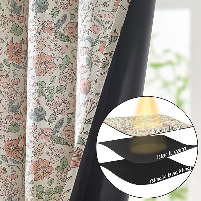 Vangao Pink Nursery Curtains for Girls Room Floral Blackout Curtains 84 Inch Length Farmhouse Drapes for Bedroom Room Darkening Flower Patterned Window Treatment for Kids Set of 2