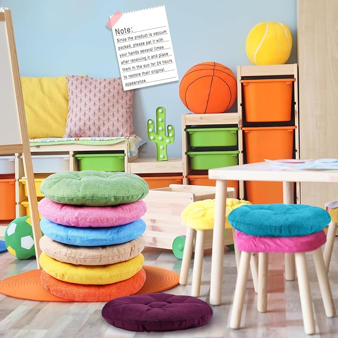 Fumete 12 Pcs 16 Inch Floor Cushions Pillow for Kids Bulk Classroom Round Flexible Seating Floor Cushions for Students Home Daycare School Reading Corner Yoga Meditation Picnic (Elegant)