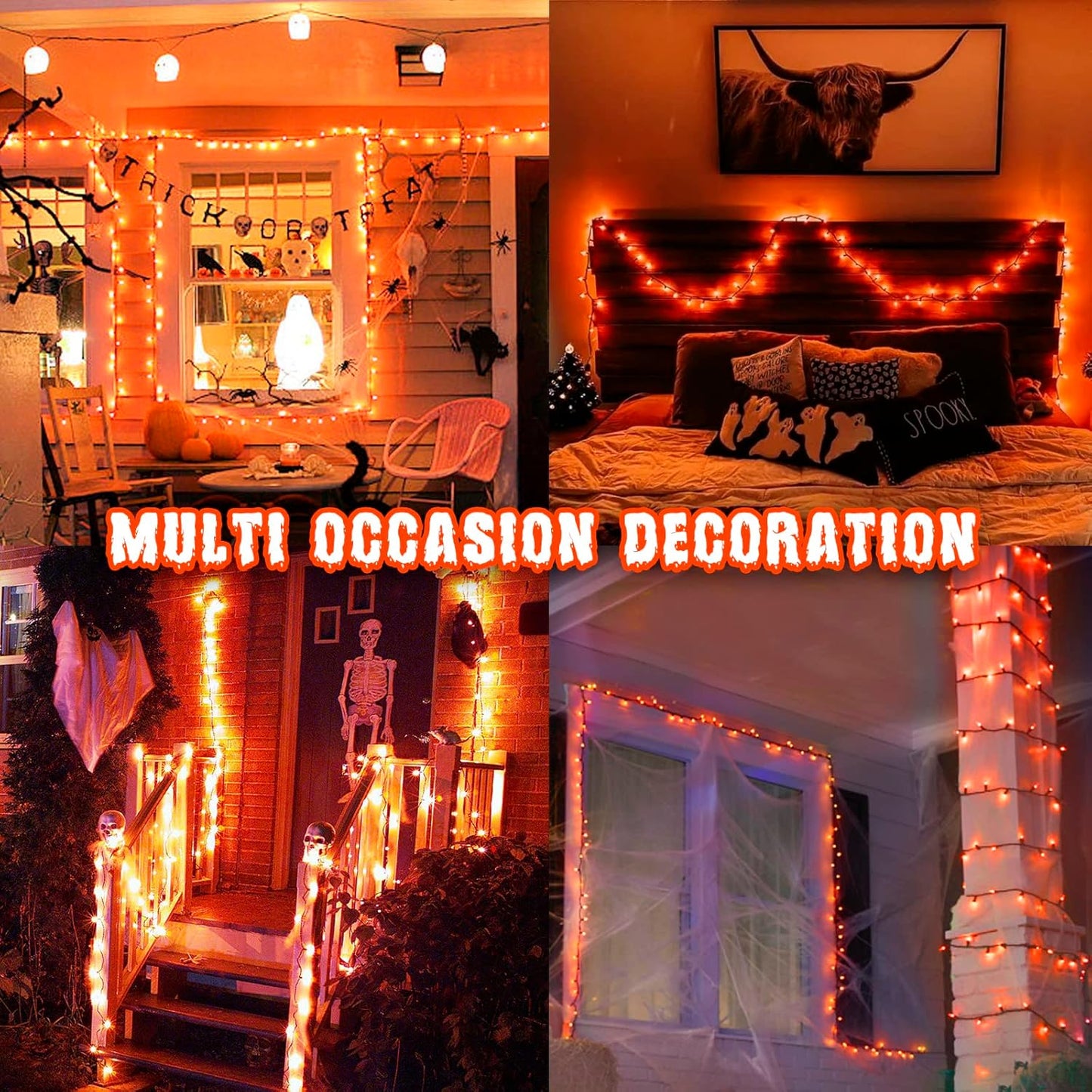 PEIDUO Halloween Lights, 82 FT 200 LED Orange String Lights, Motion Sensor Halloween Decorations, Twinkle Fairy Lights with Spooky Music for Outdoor Decor, Party Yard Indoor Outside Decoration