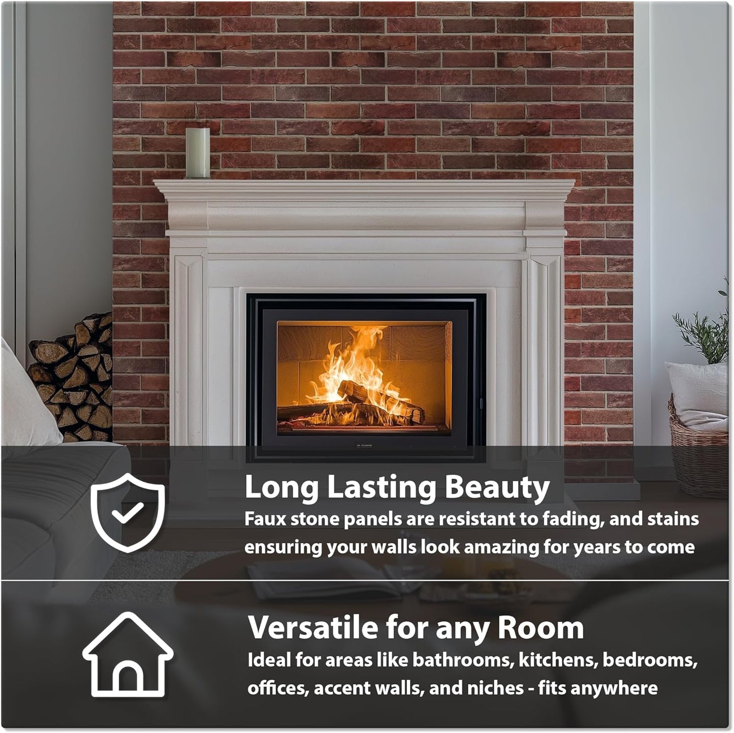 CONCORD WALLCOVERINGS ™ Sample for Display Purpose only Retro-Art 3D Wall Panel, Faux Brick in Red, PVC, 7" x 10", 570TG