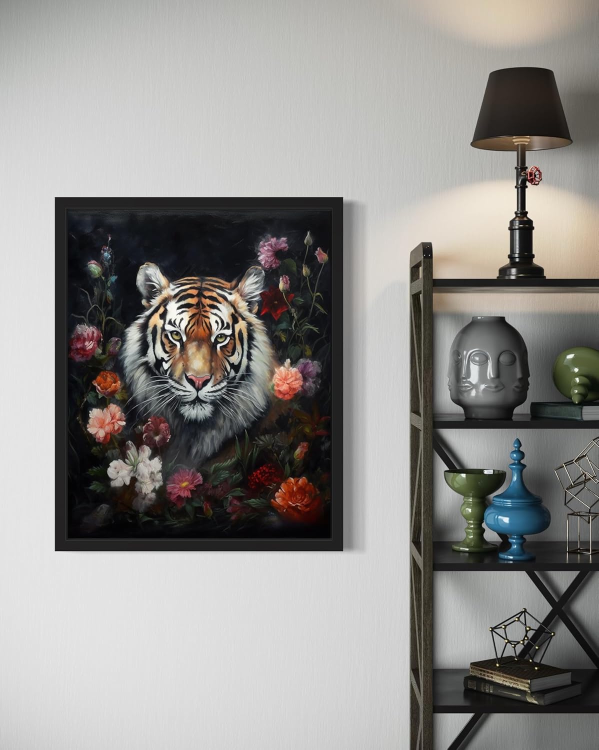 Tiger and Flower Poster Art Print, Halloween Scary Vintage Wall Art Academia Spooky Painting Decoration for Horror Prints, Gothic Posters Bedroom Decor 89 (Tiger and Flower, 11 x 14 inches, Unframed)