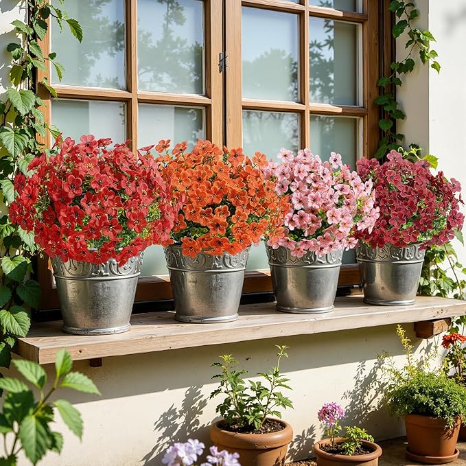 Alupssuc 20 Bundles Artificial Flowers for Outdoor Indoor Decoration, UV Resistant No Fade Fake Plants Eucalyptus, Colorful Faux Spring Flowers for Outside Yard Porch Patio Garden Home Window Box
