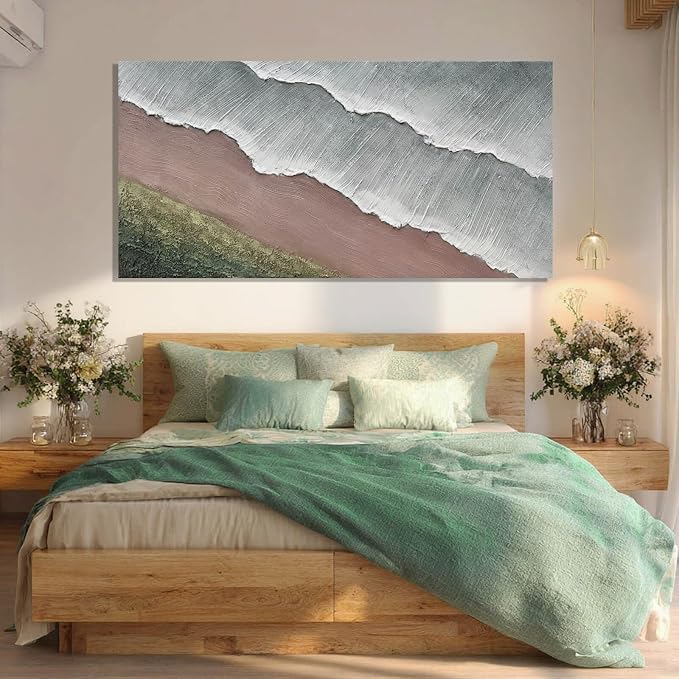 SHEYOYE Green Abstract Wall Art and White Textured Canvas Wall Decor | Modern Wall Decor for Living Room, Bedroom or Dining Room | Wall Hanging 24" x 48"