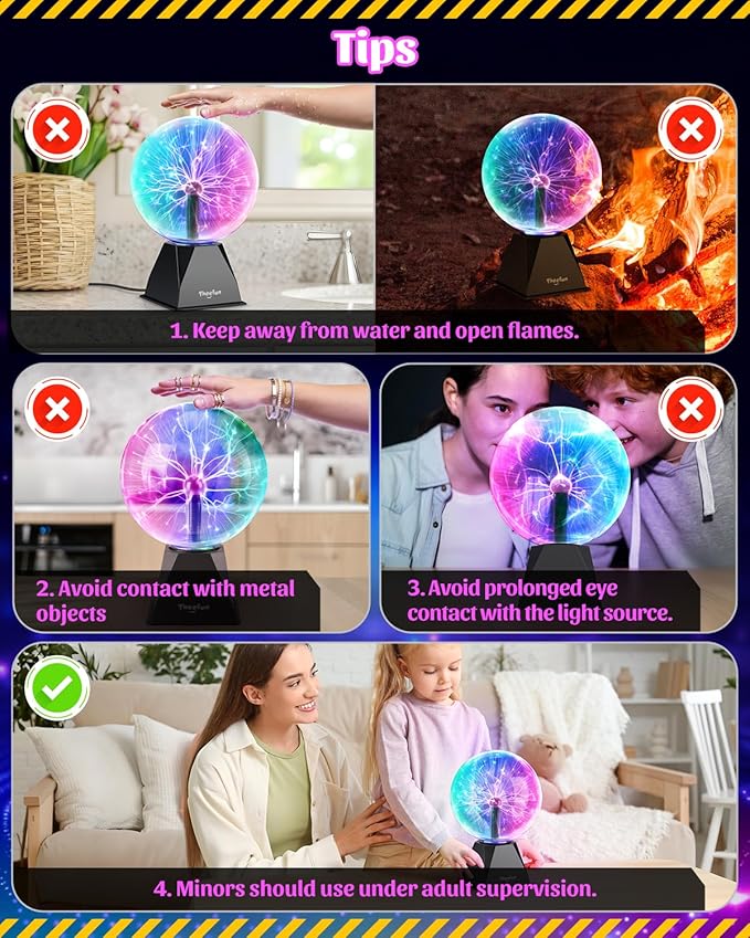 Theefun Plasma Ball, 8 Inch Huge Plasma Globe Birthday Gifts Touch & Sound Sensitive Ball Lamp Electric Lightning Novelty Light for Parties, Home, Prop, Room Decoration, Multicolor