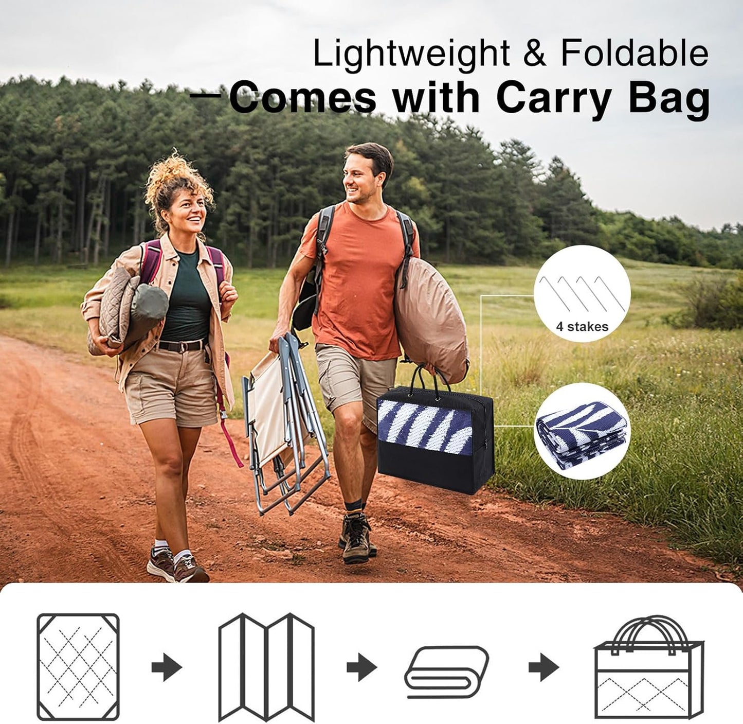 OLANLY Waterproof Outdoor Rug 9x12 ft, Reversible Outdoor Plastic Straw Rug with Leaf Pattern, RV Mat, Indoor Outdoor Carpet for Patio, Camping, Balcony, Deck, Backyard, Navy & White